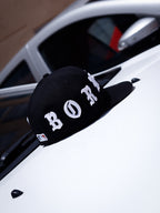 BORN X RAISED RED NEW FITTED HAT BLACK
