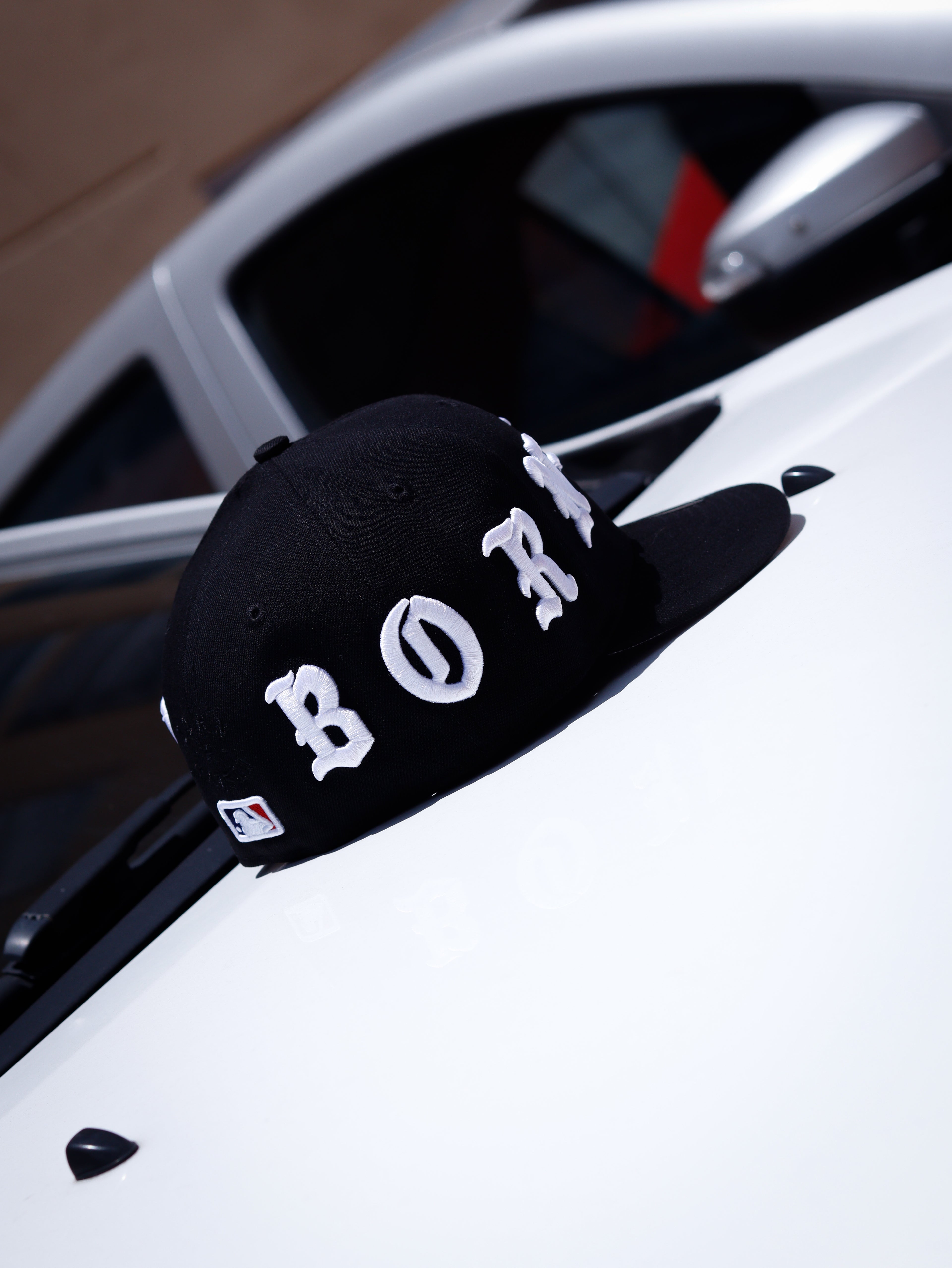BORN X RAISED RED NEW FITTED HAT BLACK