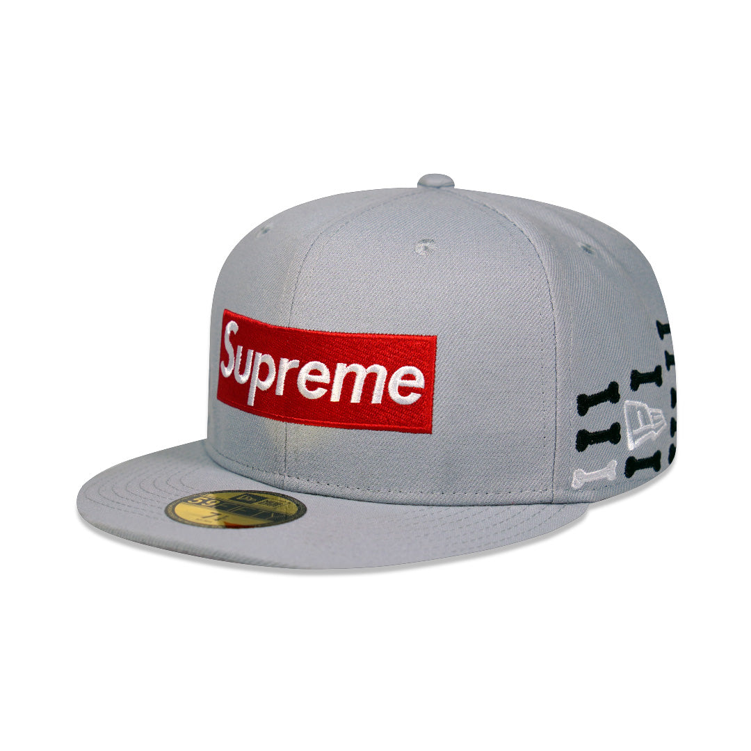 SUPREME BONES BOX LOGO NEW ERA FITTED HAT GREY