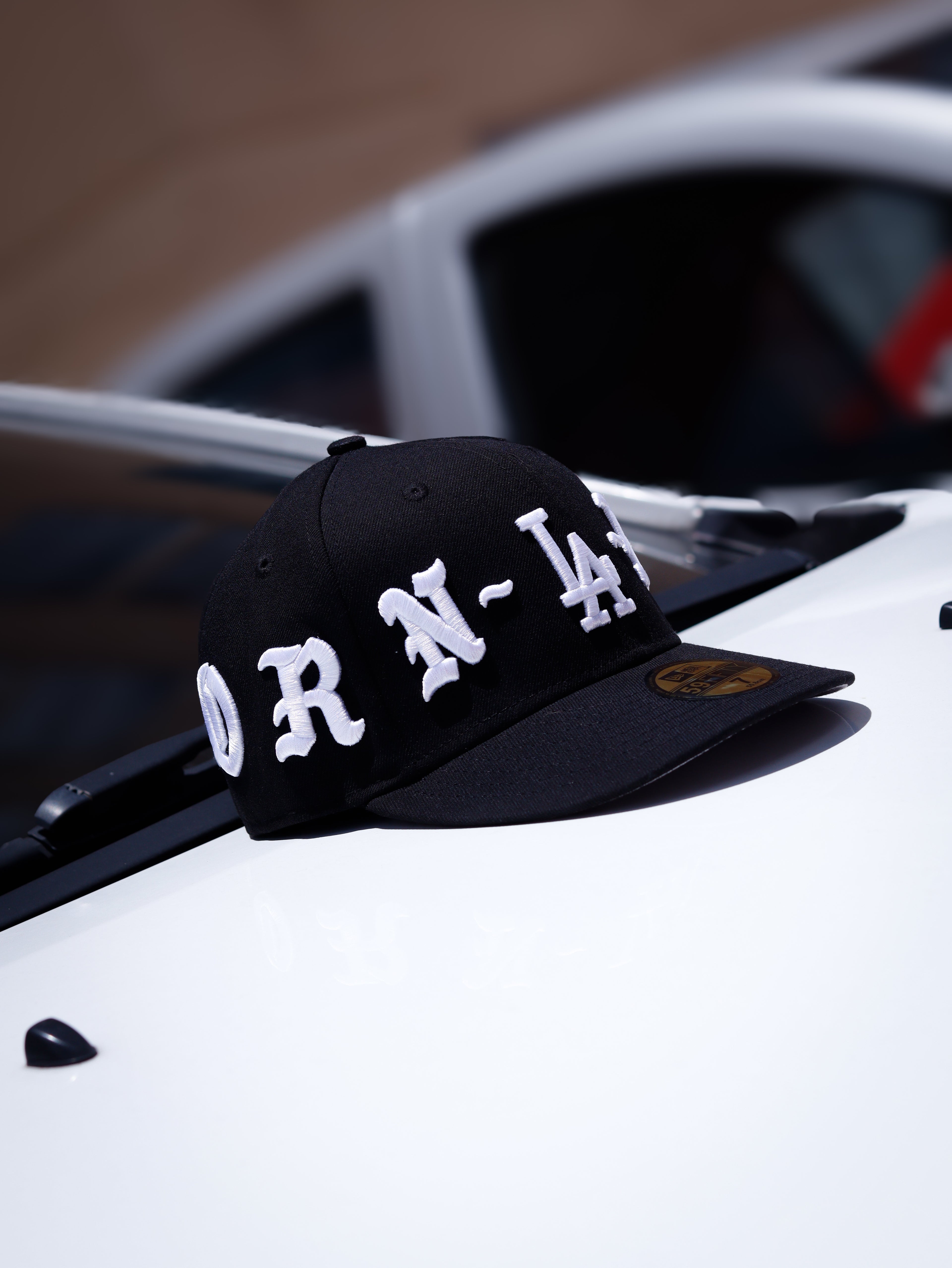 BORN X RAISED RED NEW FITTED HAT BLACK