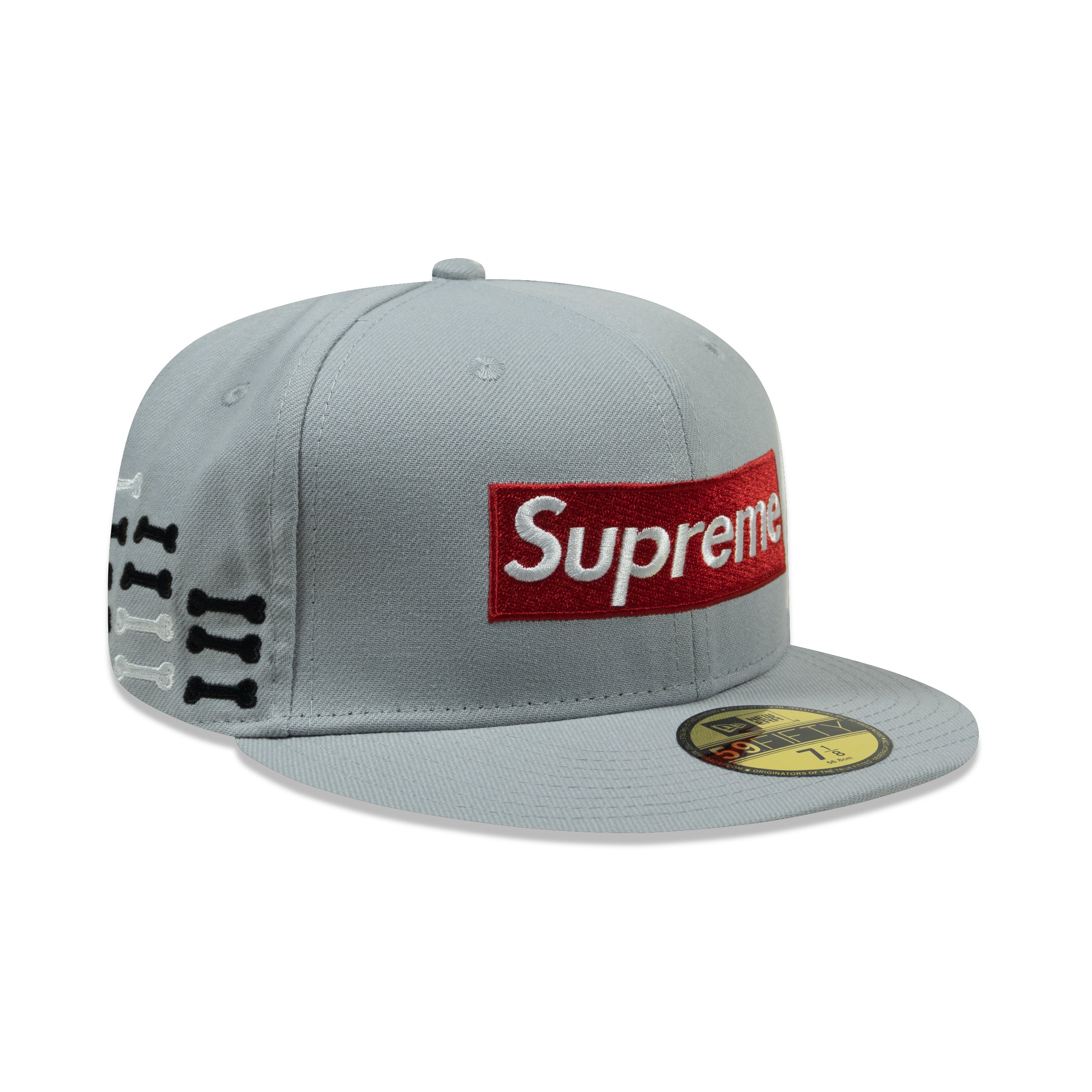 SUPREME BONES BOX LOGO NEW ERA FITTED HAT GREY