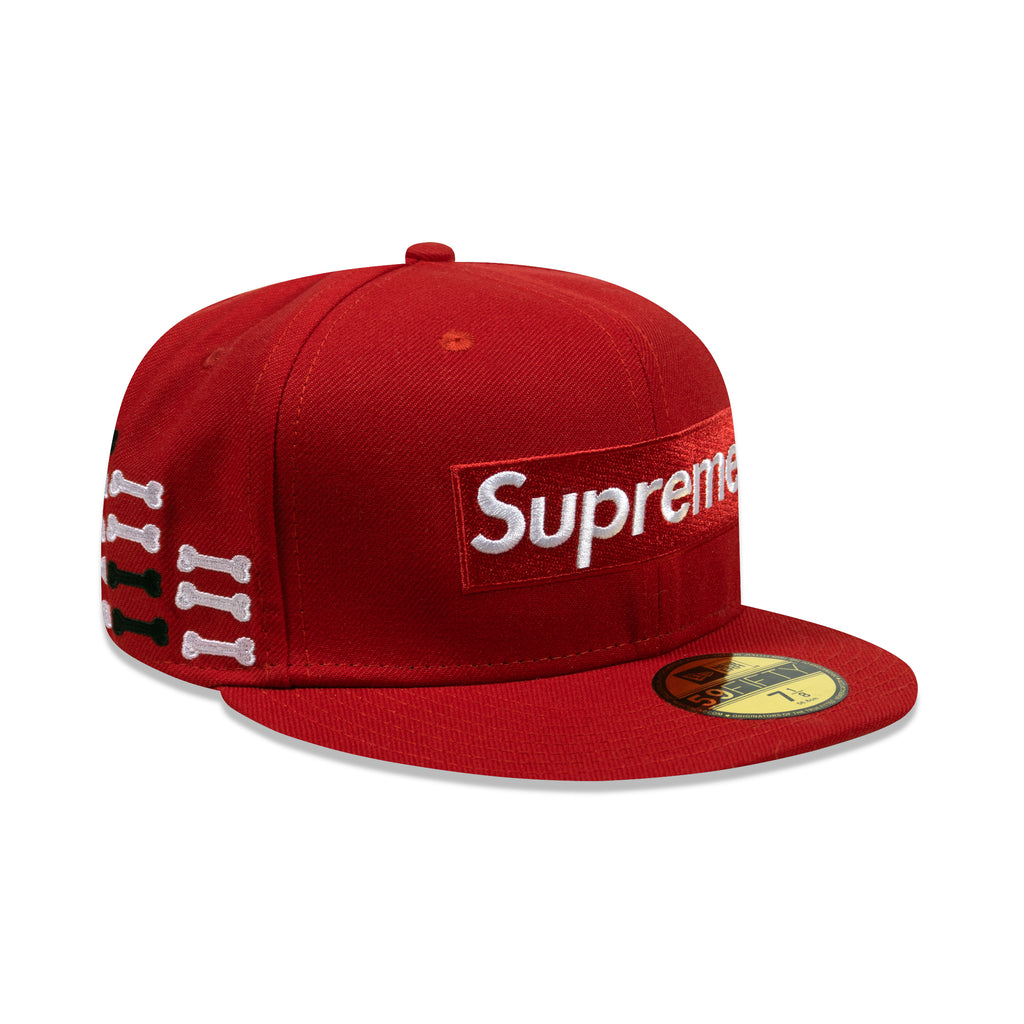 SUPREME BONES BOX LOGO NEW ERA FITTED HAT RED