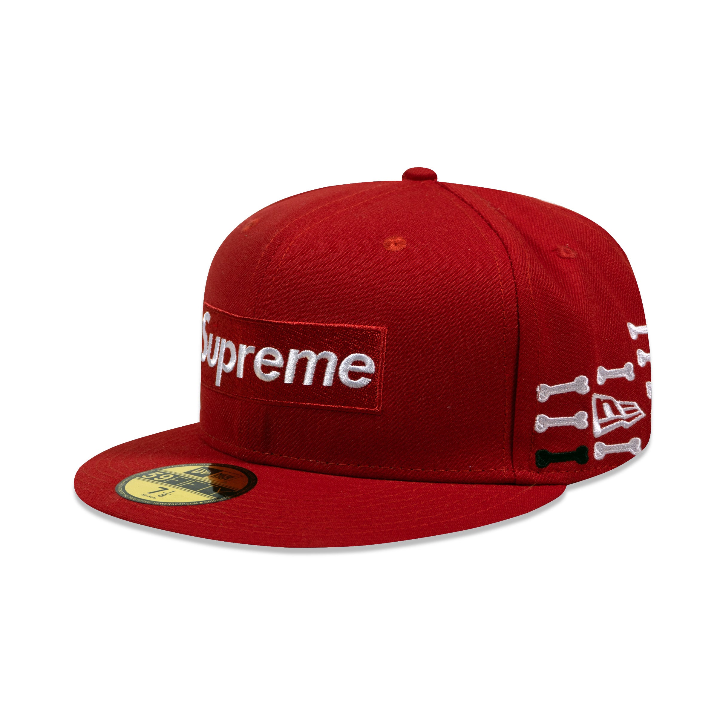 SUPREME BONES BOX LOGO NEW ERA FITTED HAT RED