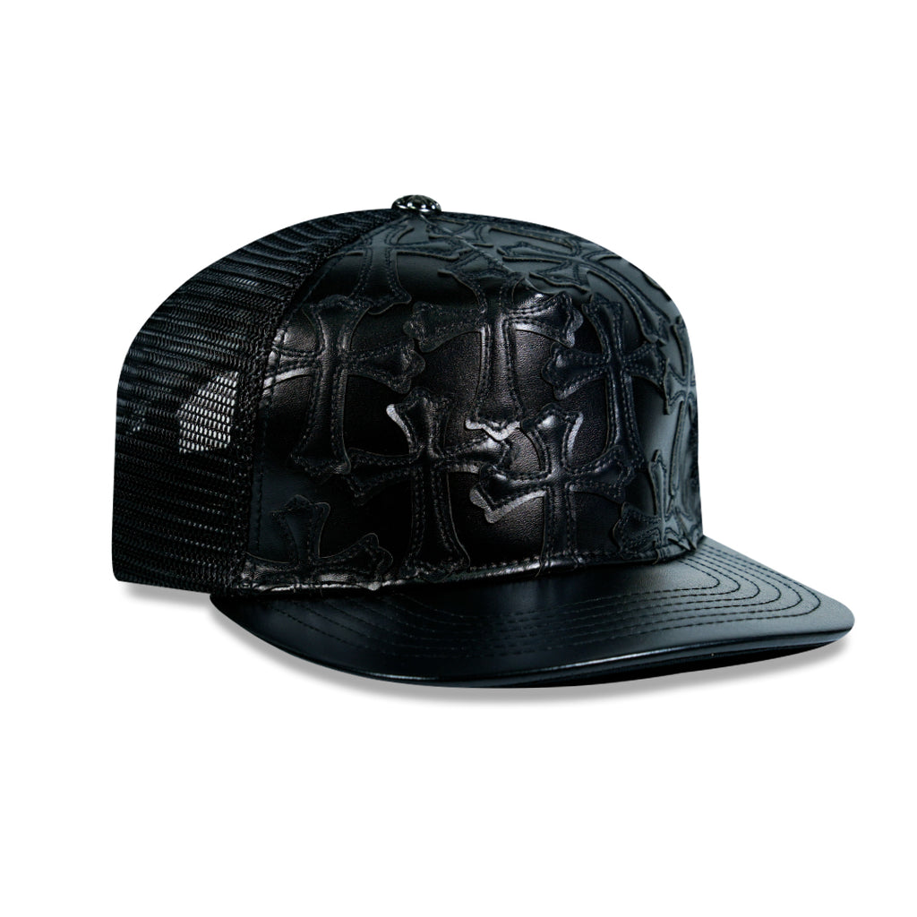 Chrome Hearts Cemetery Cross Leather Stitched Trucker Hat