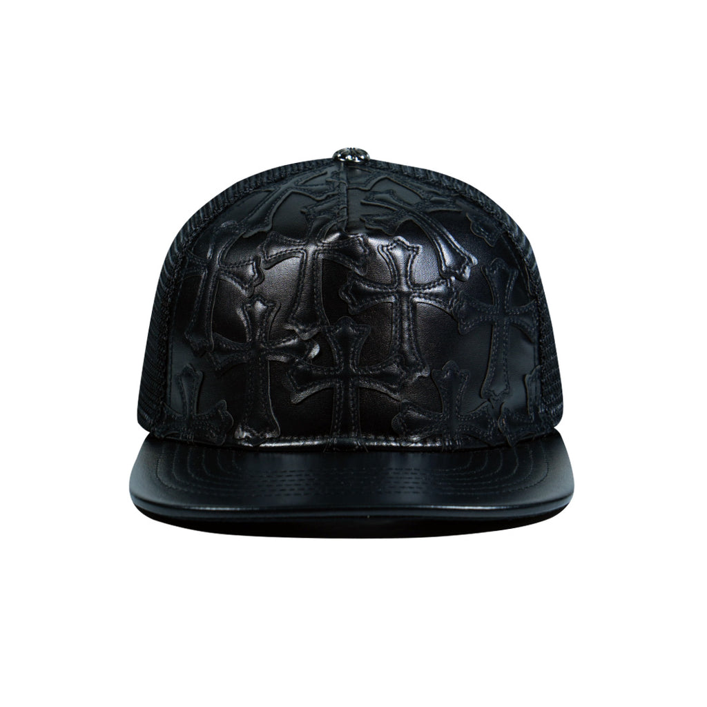 Chrome Hearts Cemetery Cross Leather Stitched Trucker Hat