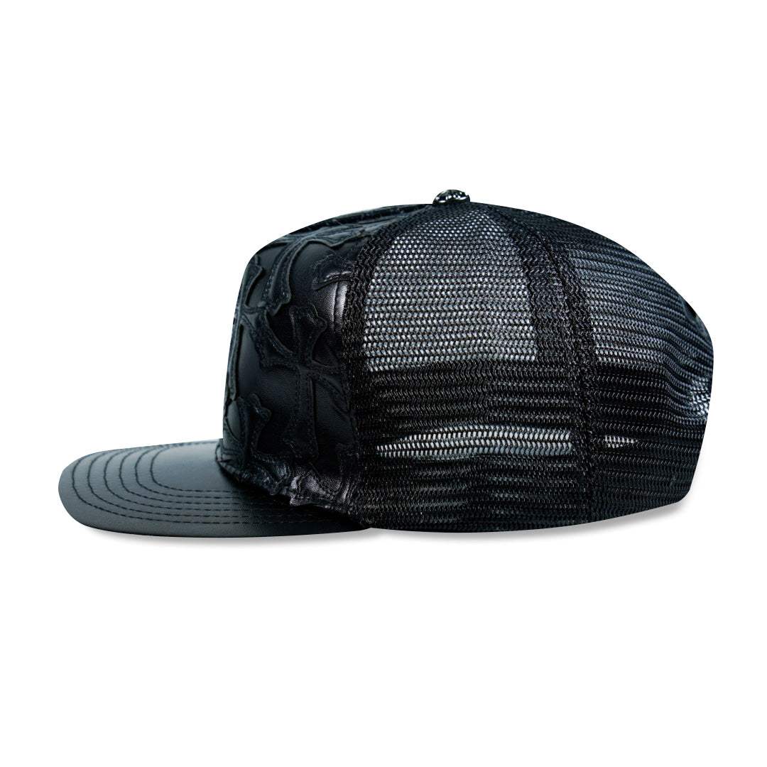 Chrome Hearts Cemetery Cross Leather Stitched Trucker Hat