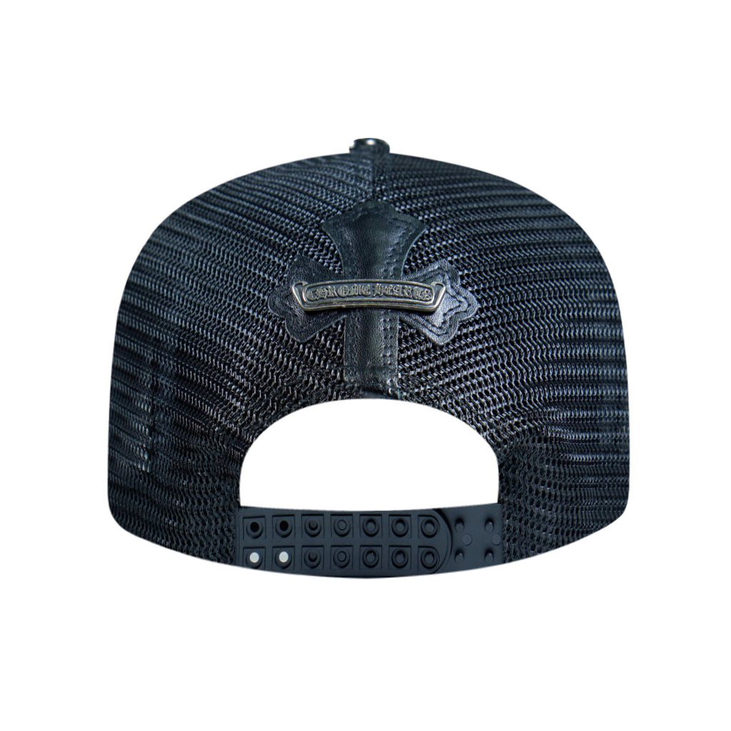 Chrome Hearts Cemetery Cross Leather Stitched Trucker Hat