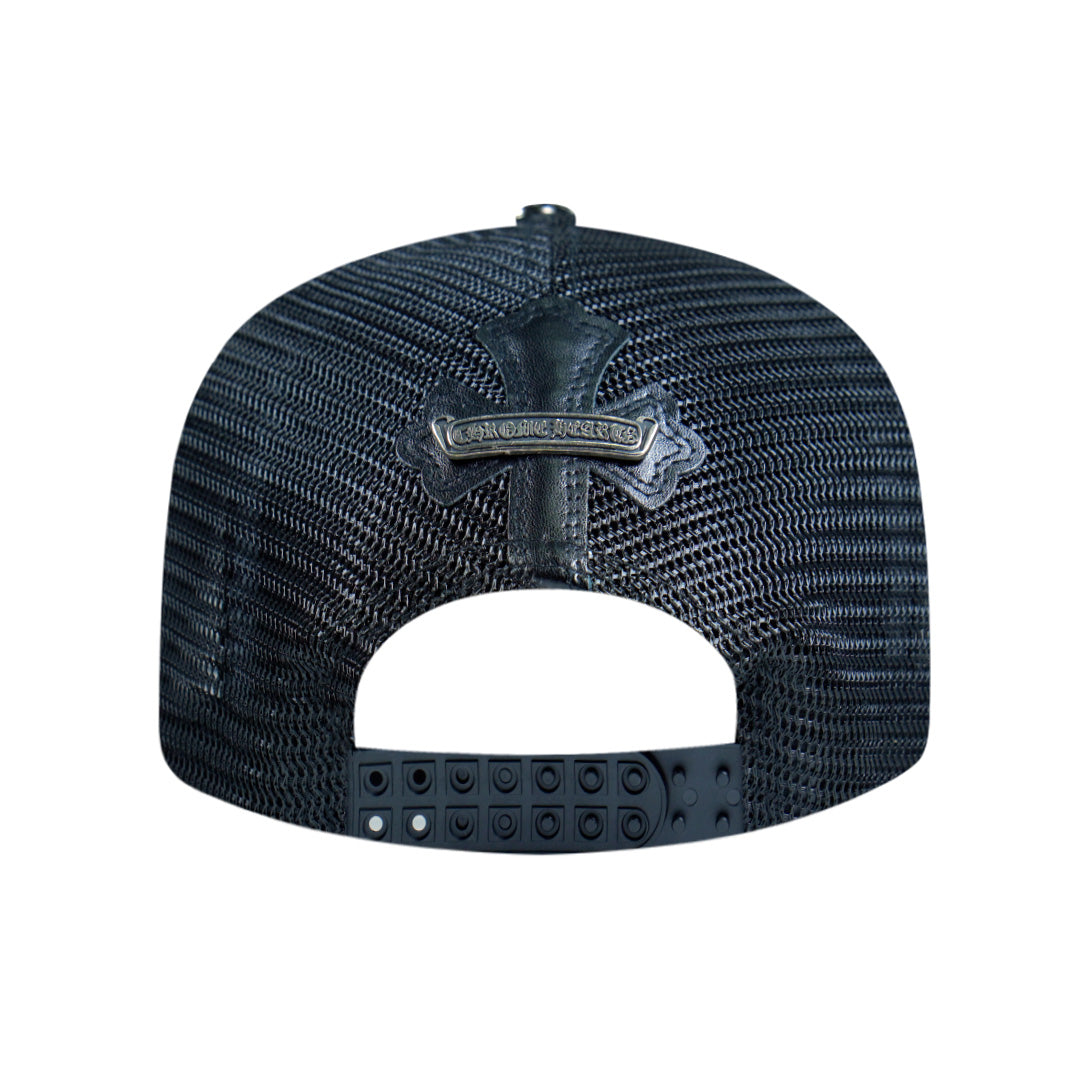 Chrome Hearts Cemetery Cross Leather Stitched Trucker Hat