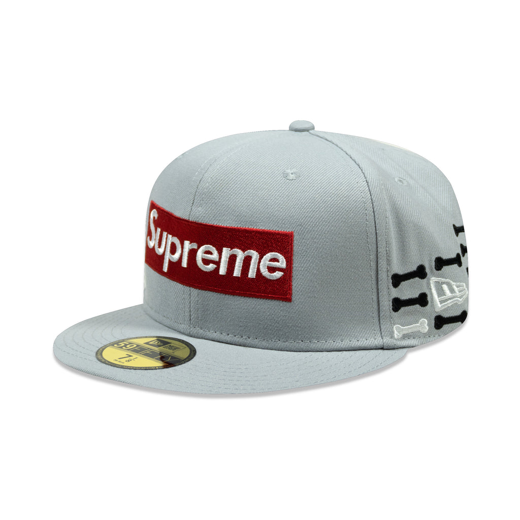 SUPREME BONES BOX LOGO NEW ERA FITTED HAT GREY