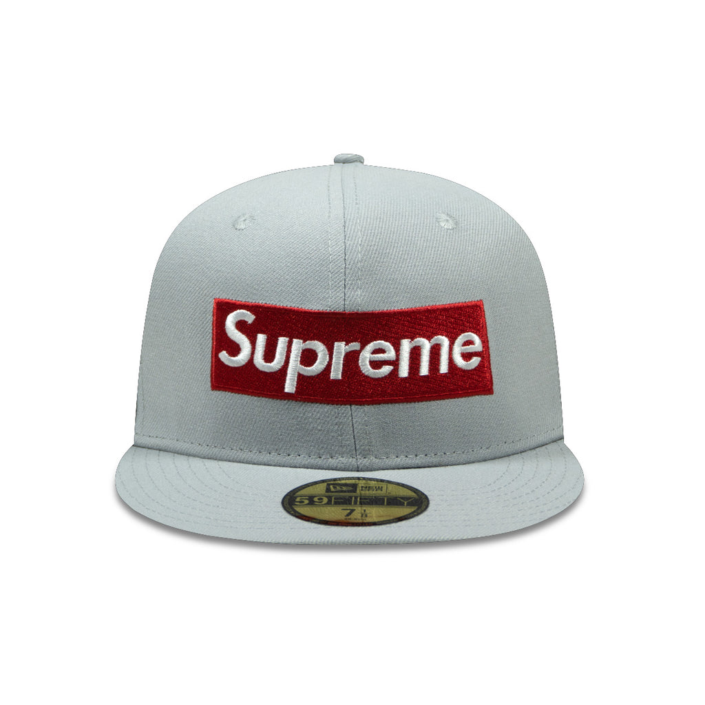 SUPREME BONES BOX LOGO NEW ERA FITTED HAT GREY