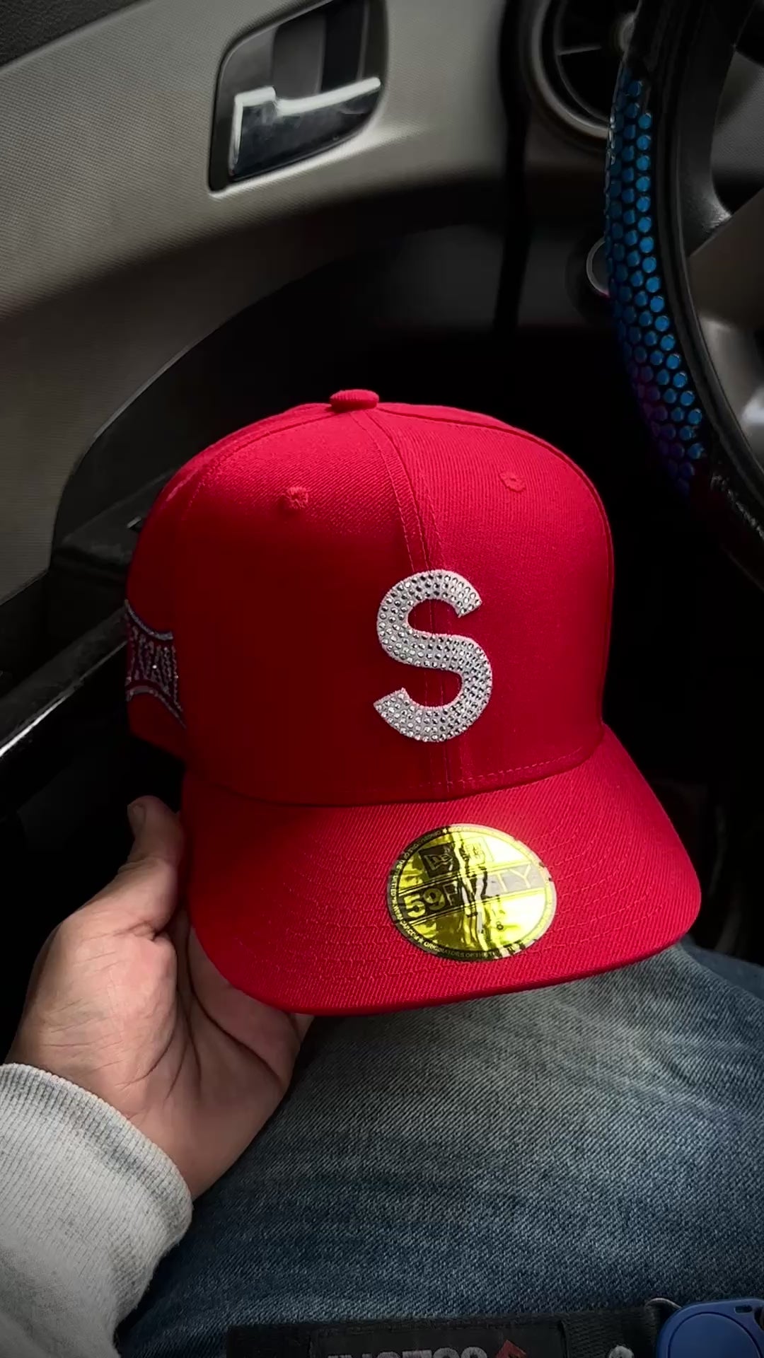CAP SUPREME X SWAROVSKI S LOGO NEW ERA RED