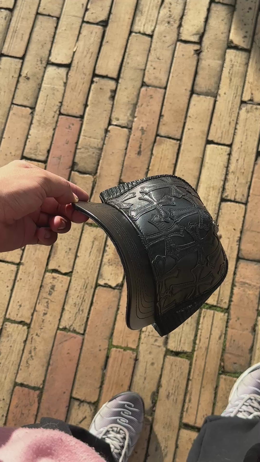 Chrome Hearts Cemetery Cross Leather Stitched Trucker Hat